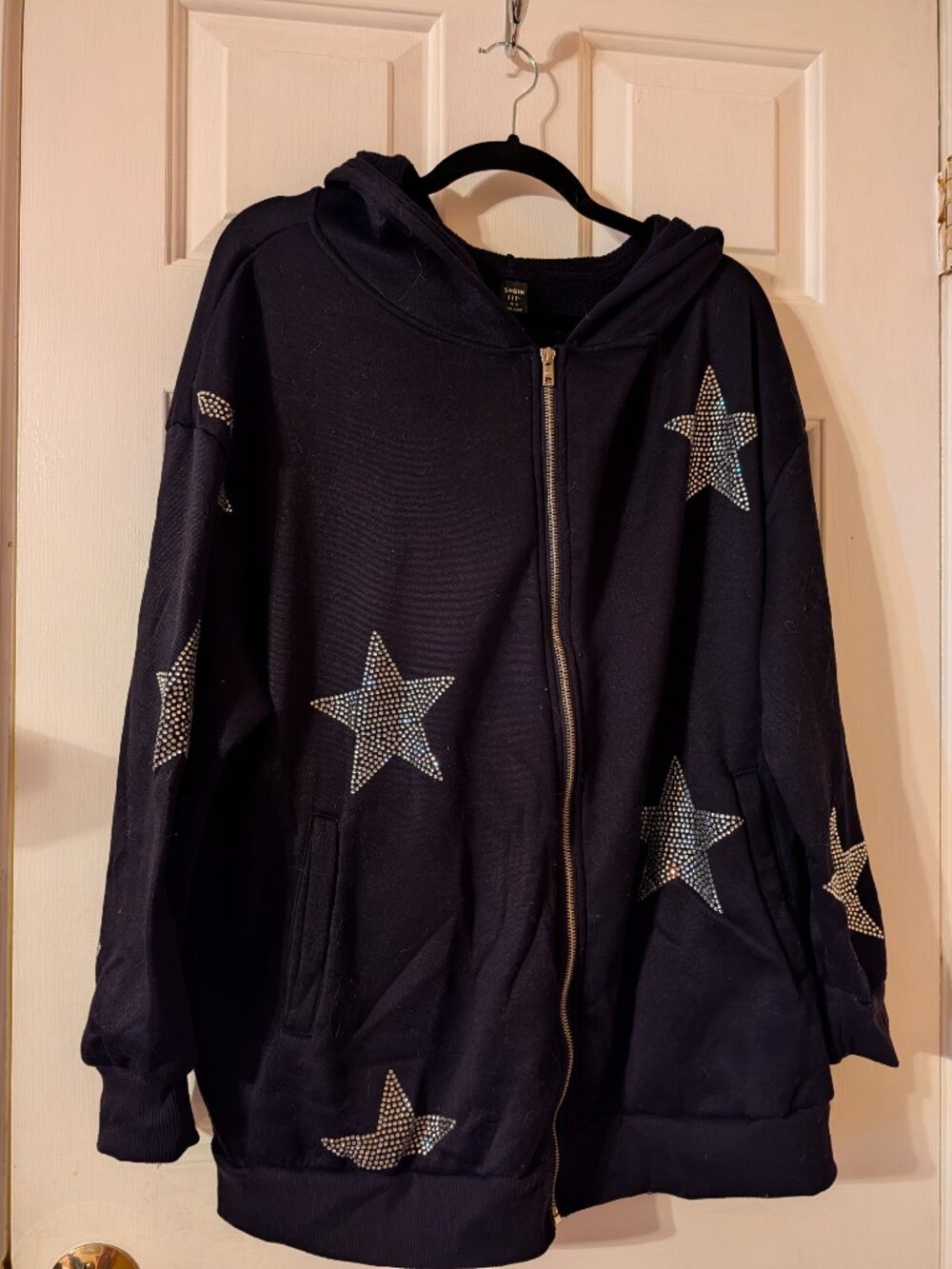 Shien Fit Black Zip-Up Hoodie with Sparkle Stars ~ 22